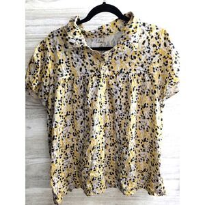 Style & Co Shirt Womens Plus Size 3X XXX Yellow Black Gold Animal Print Top